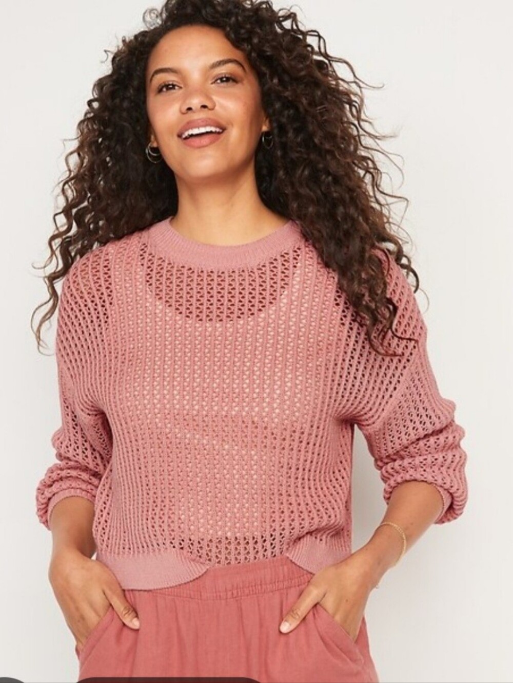 Old Navy Open-Knit Crewneck Sweater in Dusty Rose